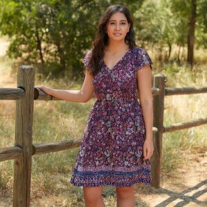 Liz Claiborne American Navy Floral Dress Linen Blend Size XL